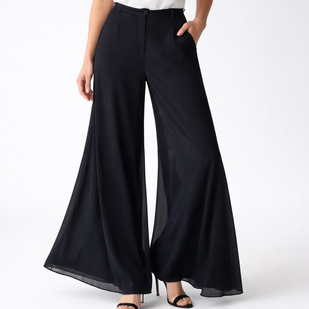 Vtg J.R. By Caliendo Nites Black Chiffon High Waist Palazzo Pants 14 Goth